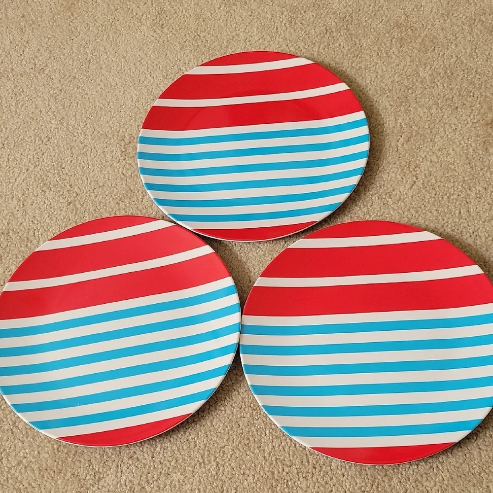 Striped Red and Blue Melanine Plates - Multipack